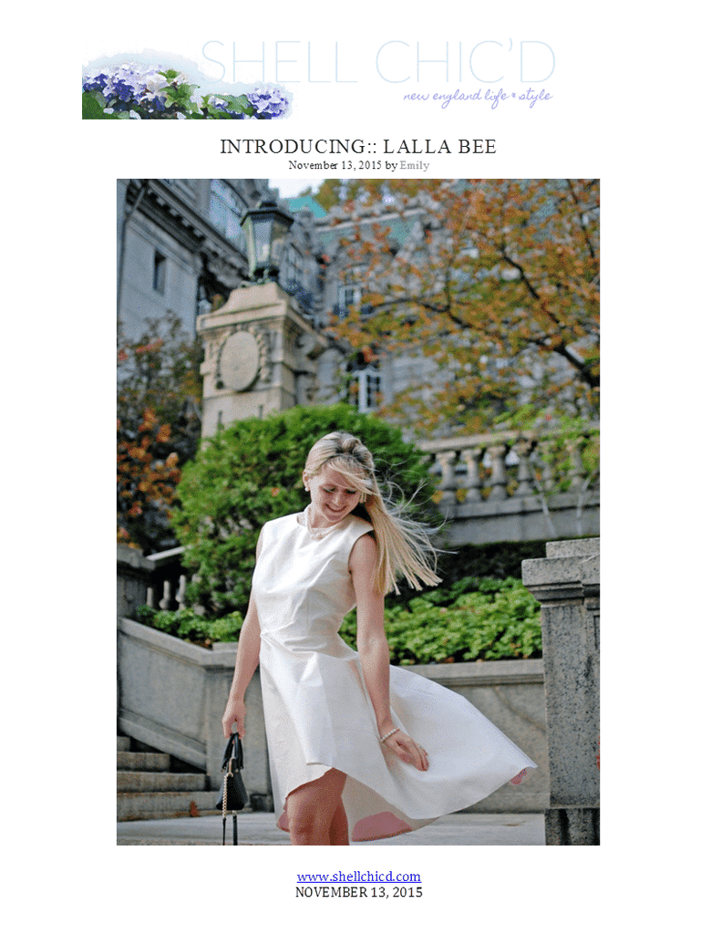 Model in a sleeveless white dress designed and made by Melina Cortes for Lalla Bee, featured in Shell Chic’d, showcasing custom design, luxury clothing for women, and sustainable designer dresses made in the US for special occasions.