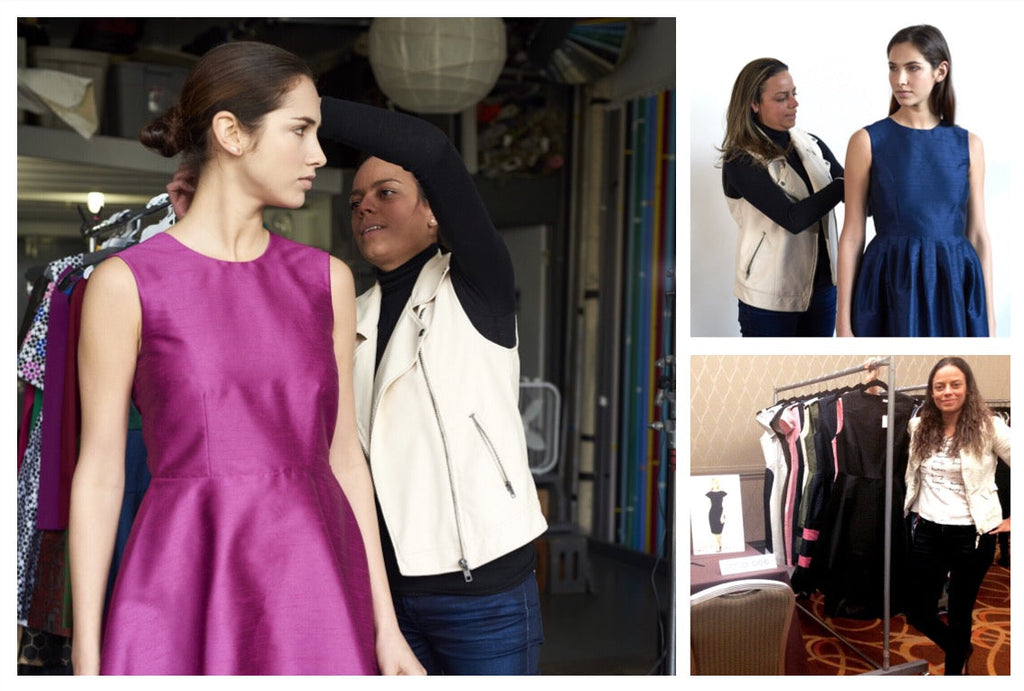 Fashion designer Melina Nmili working with models during fittings and presenting her dress collection.