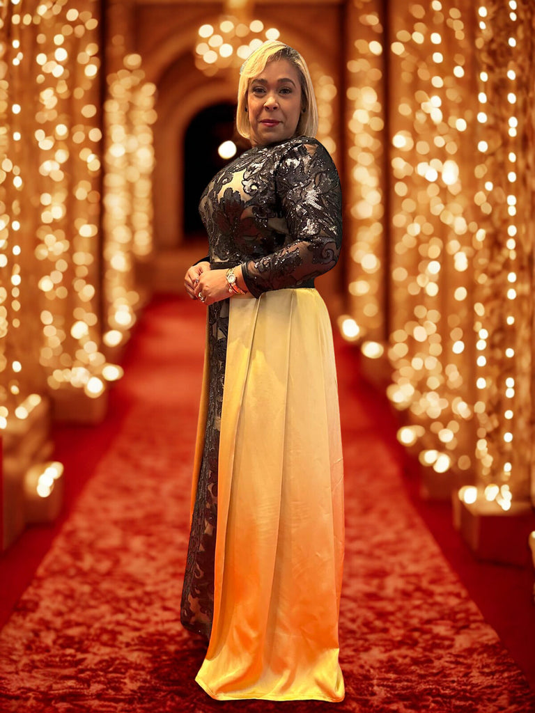 Celina Reyes dazzles at the 2025 Hispanic Image Awards in a custom Lalla Bee couture dress by Melina Cortes, exuding elegance and sophistication.