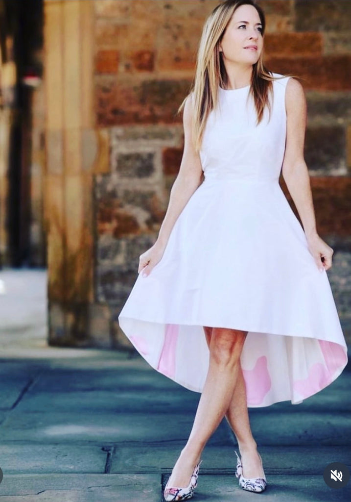Tara West from Tara West Fashion wearing our timeless hi-lo dress