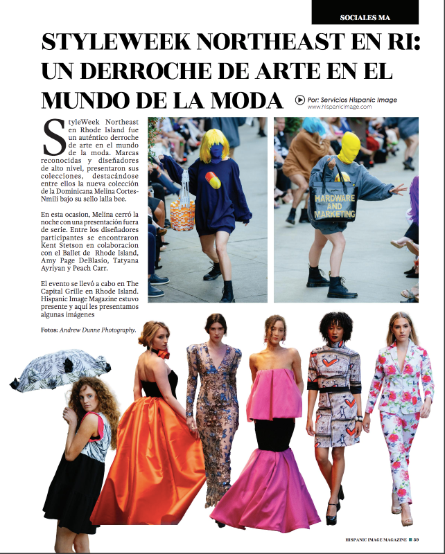 Models wearing Lalla Bee gowns designed by Melina Cortes-Nmili as she closed StyleWeek Northeast, showcasing custom design, luxury dresses, and independent sustainable fashion.