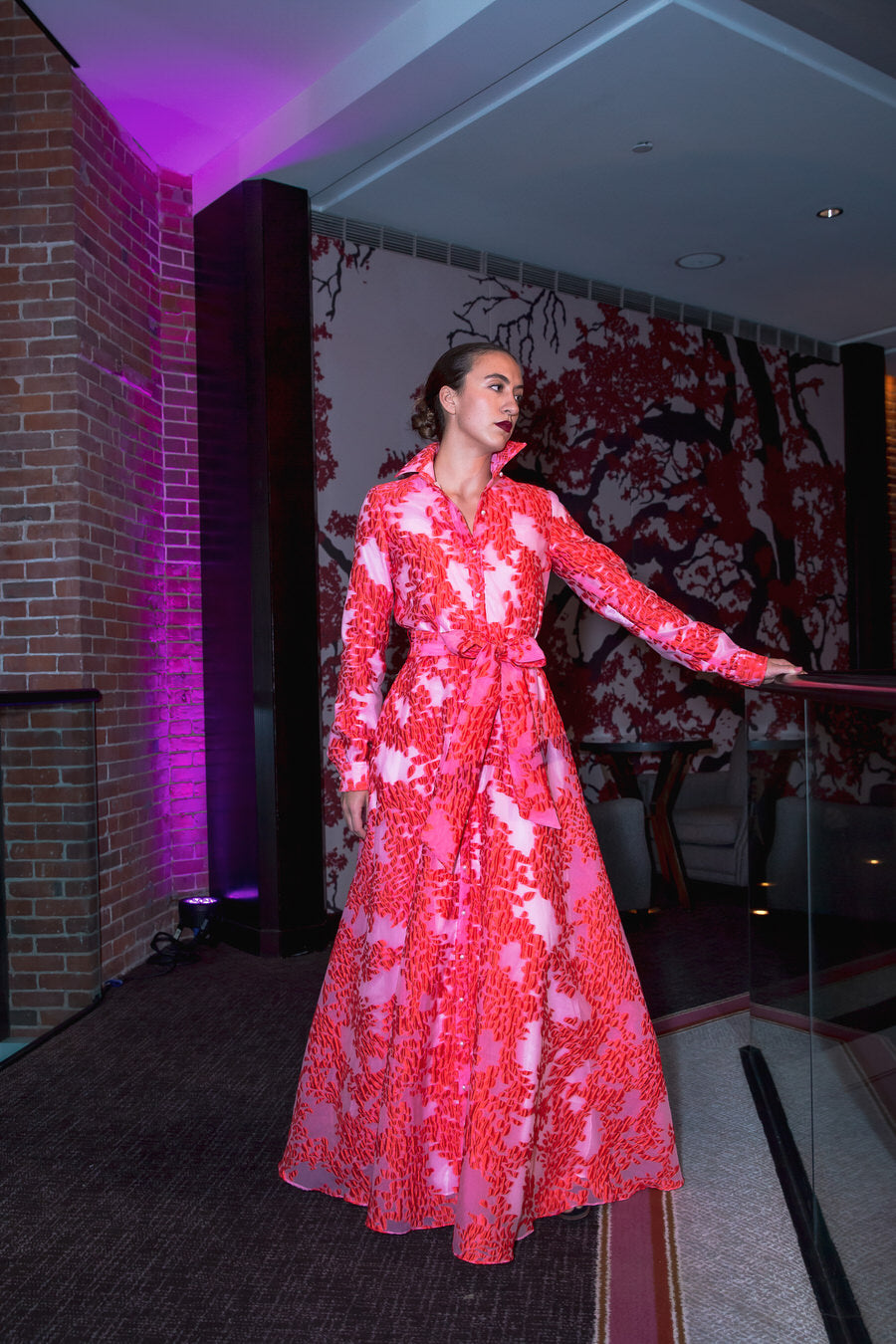 Branches gown from Lalla Bee’s 2022 Liberty Hotel Collection — nature-inspired couture dress with bold print for statement entrances.