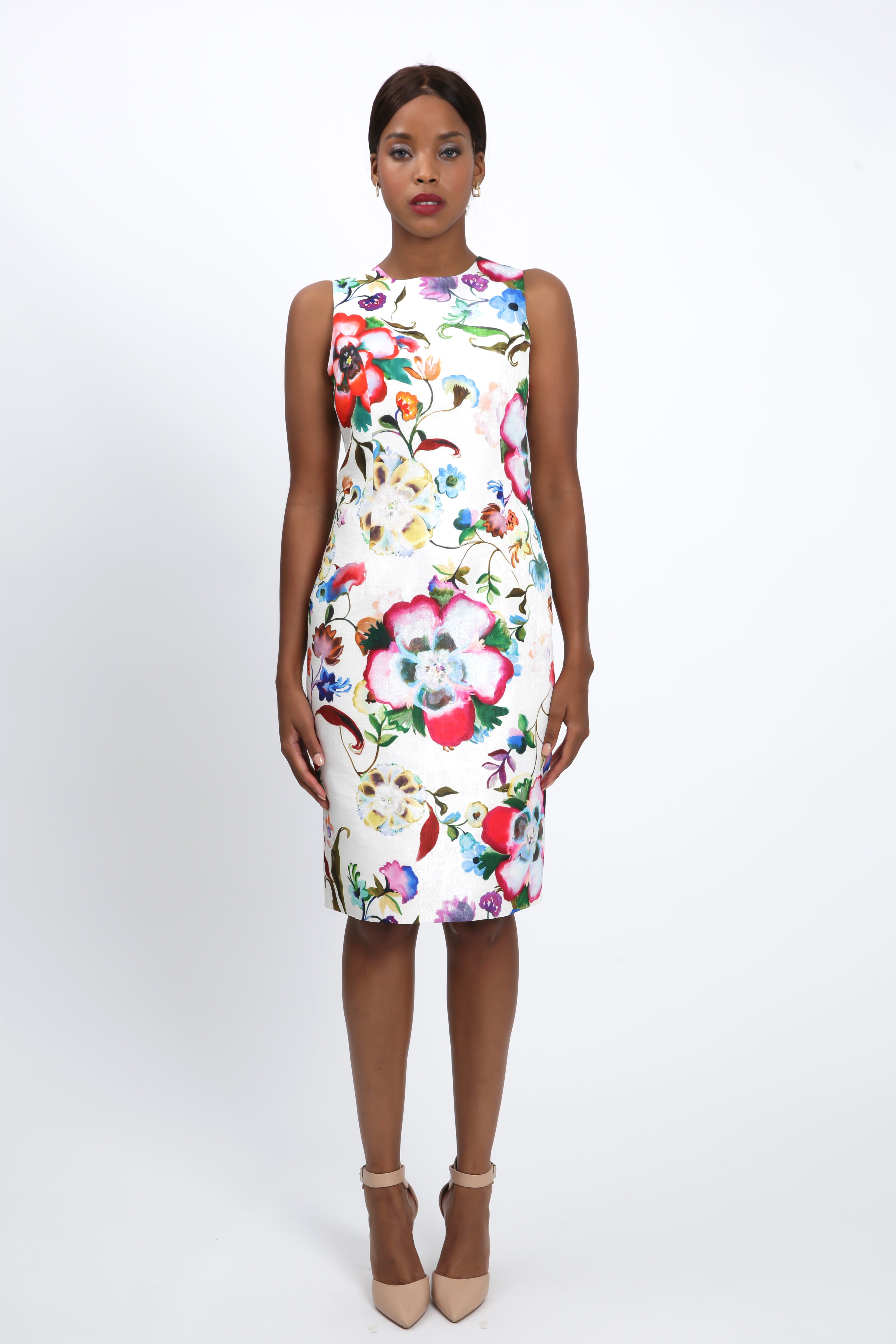 Bold Flowers Sheath dress from Lalla Bee’s 2020 Collection — tailored floral sheath gown for modern elegance and formal occasions.