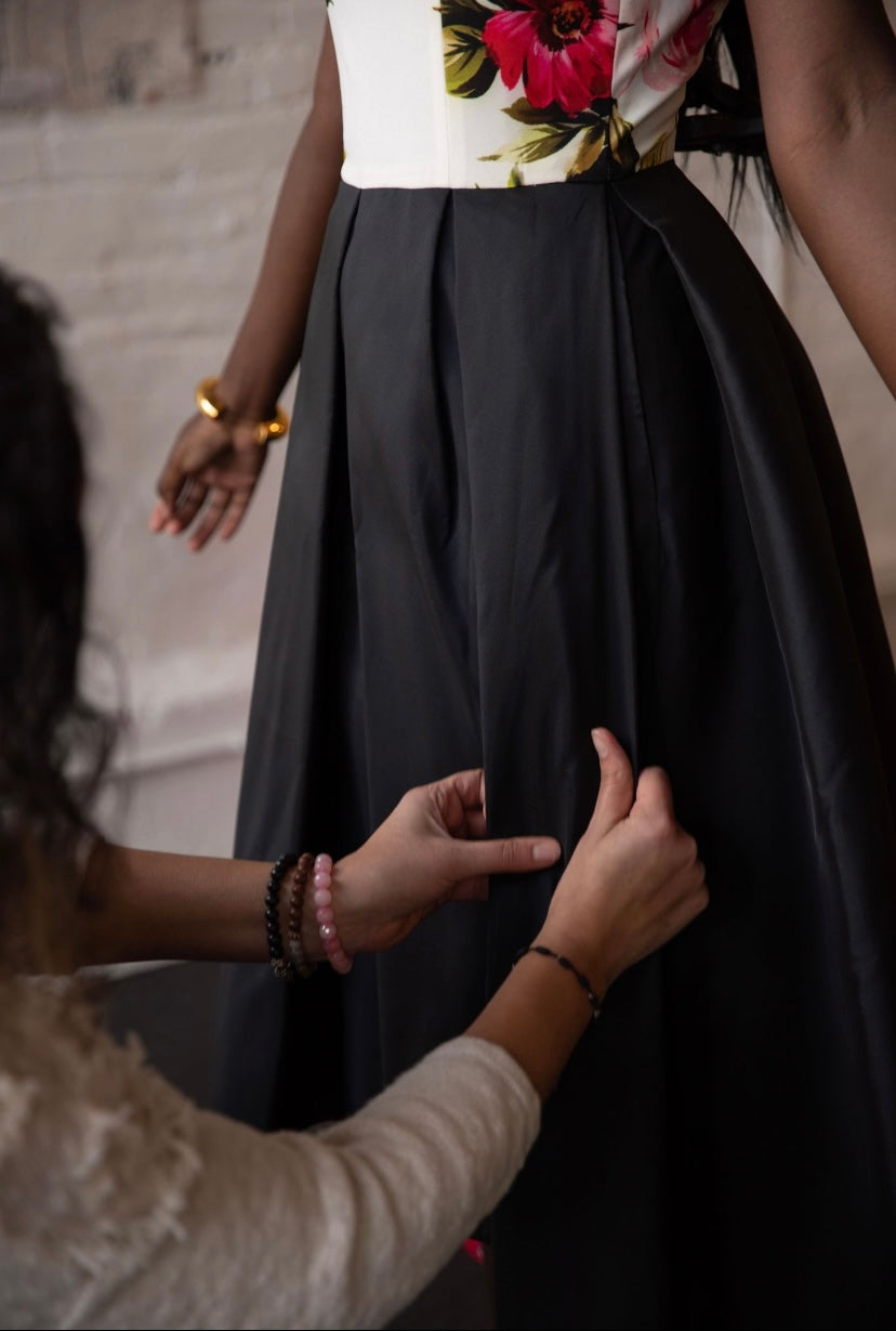 Melina handcrafting a luxury dress