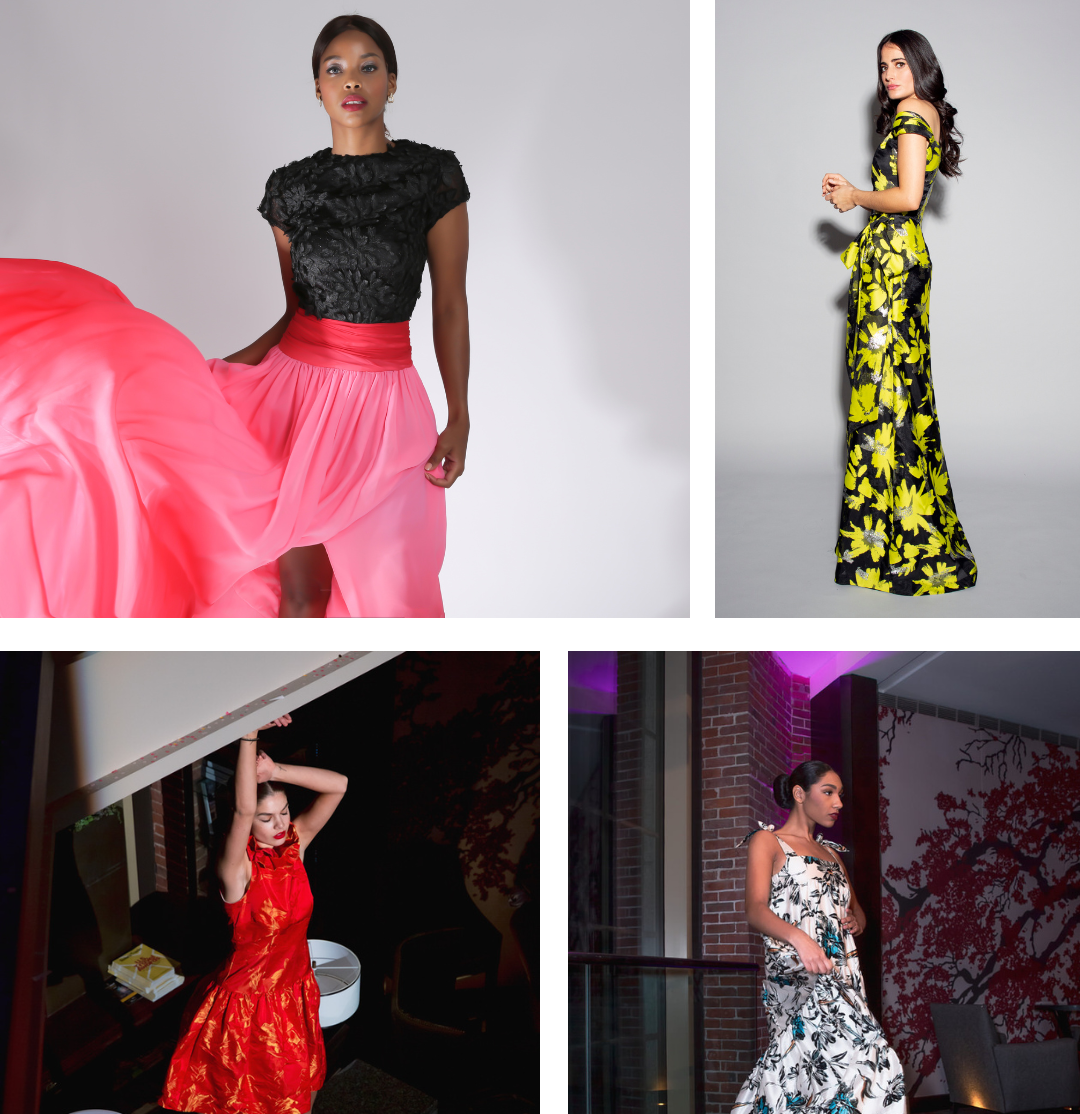 collage of some of lalla bee's Couture Dresses