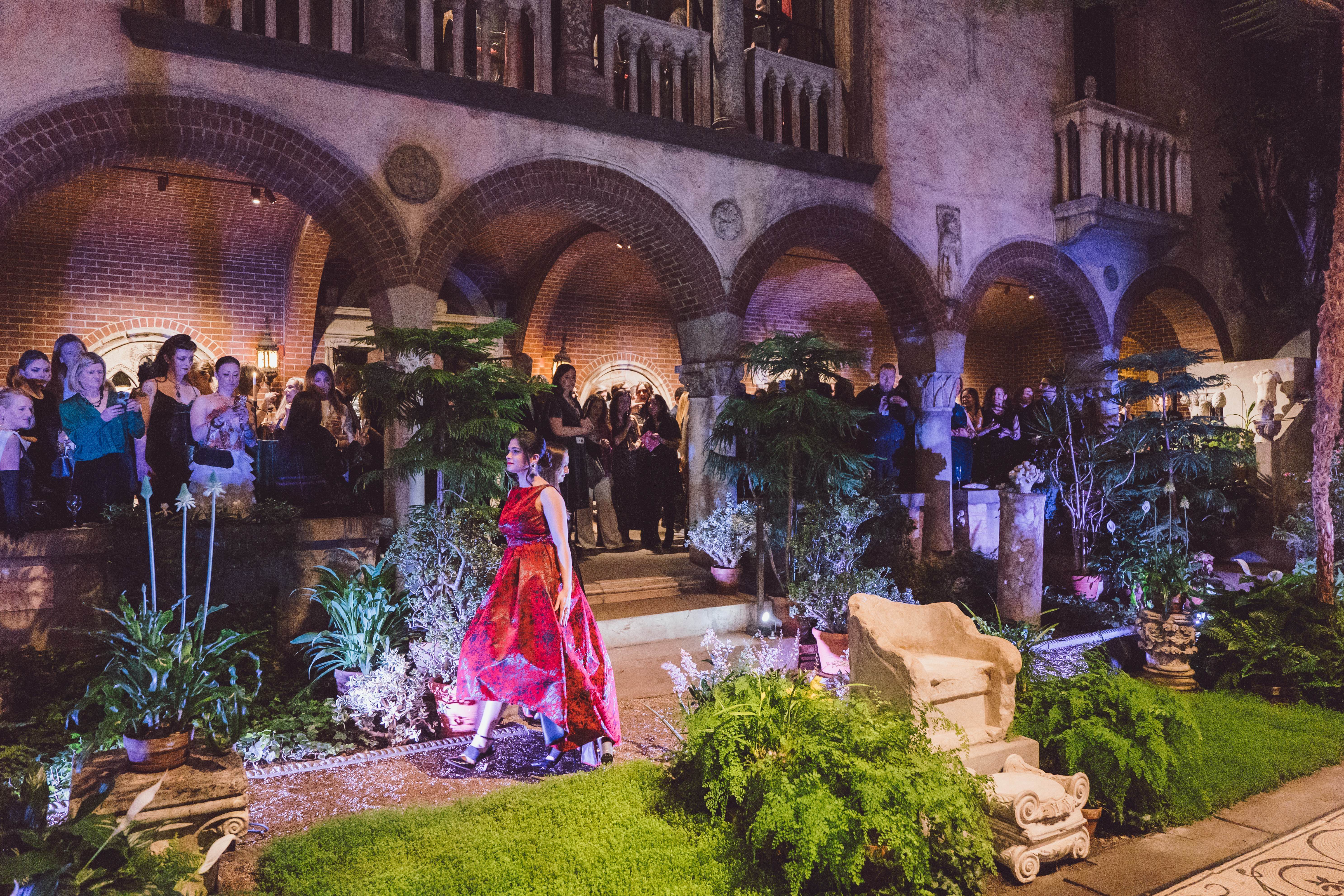 backless hi/lo red and black velvet dress