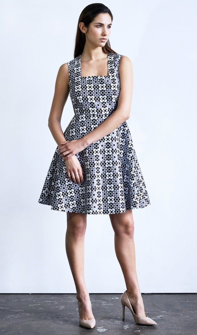 Malek bold designer dress from Lalla Bee's Fall 2016 Collection with Moroccan-inspired prints—available for custom order.