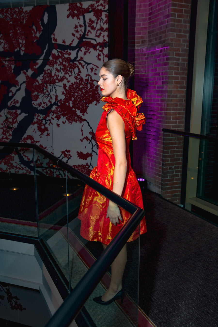Ruffle Drop gown from Lalla Bee’s 2022 Liberty Hotel Collection — dramatic couture evening dress with cascading ruffles for unforgettable style.