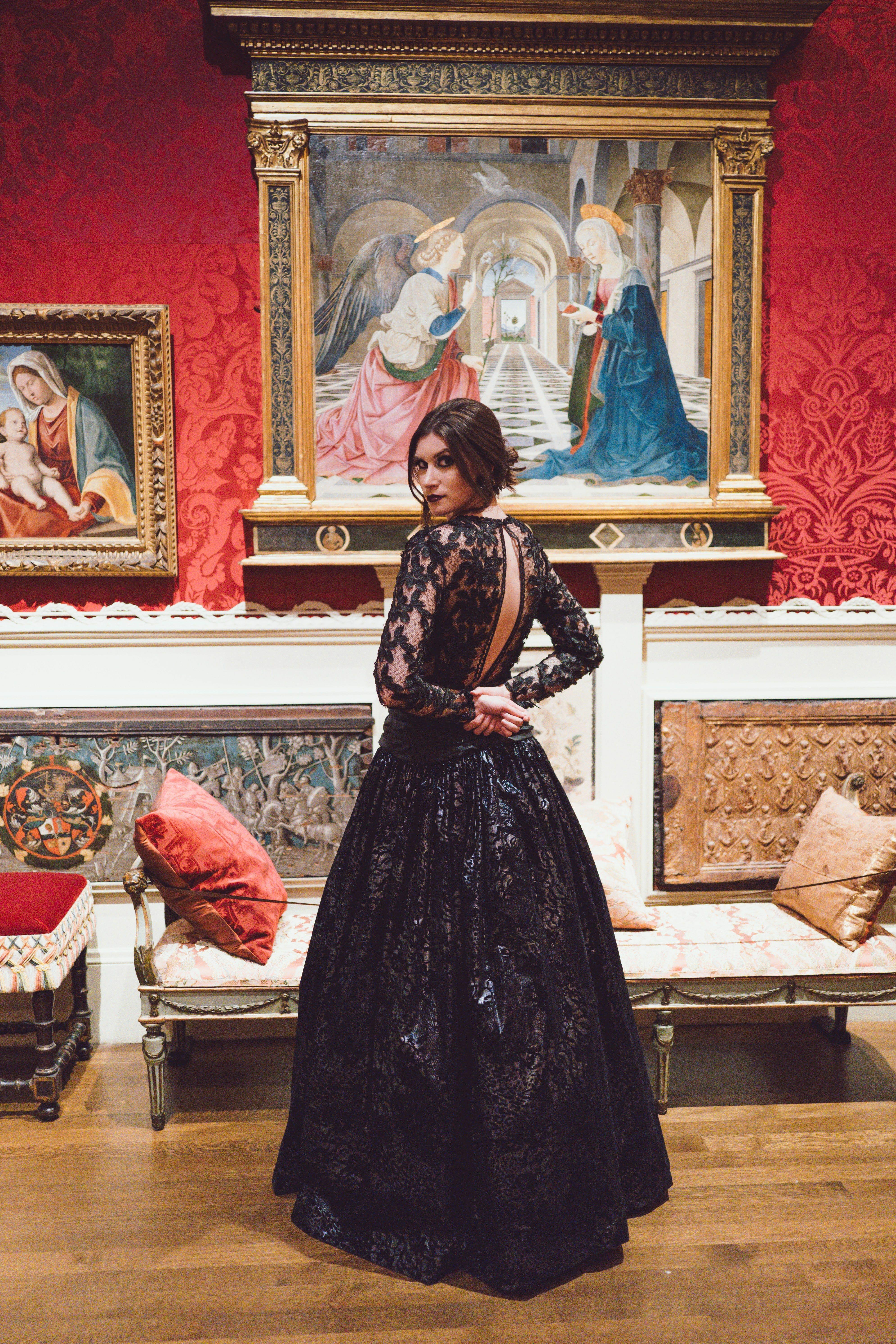 Backless Long Lace Velvet Ball Gown