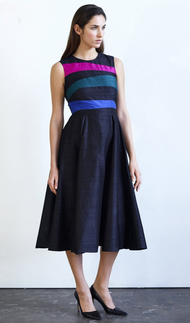 Milly bold designer dress from Lalla Bee's Fall 2016 Collection with Moroccan-inspired prints—available for custom order.