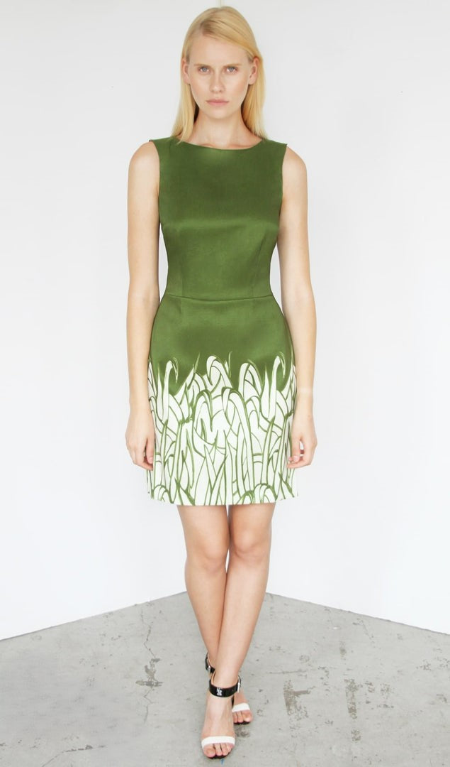 Grassy gown from Lalla Bee’s Spring 2016 Collection — nature-inspired couture evening dress with fresh, vibrant style.
